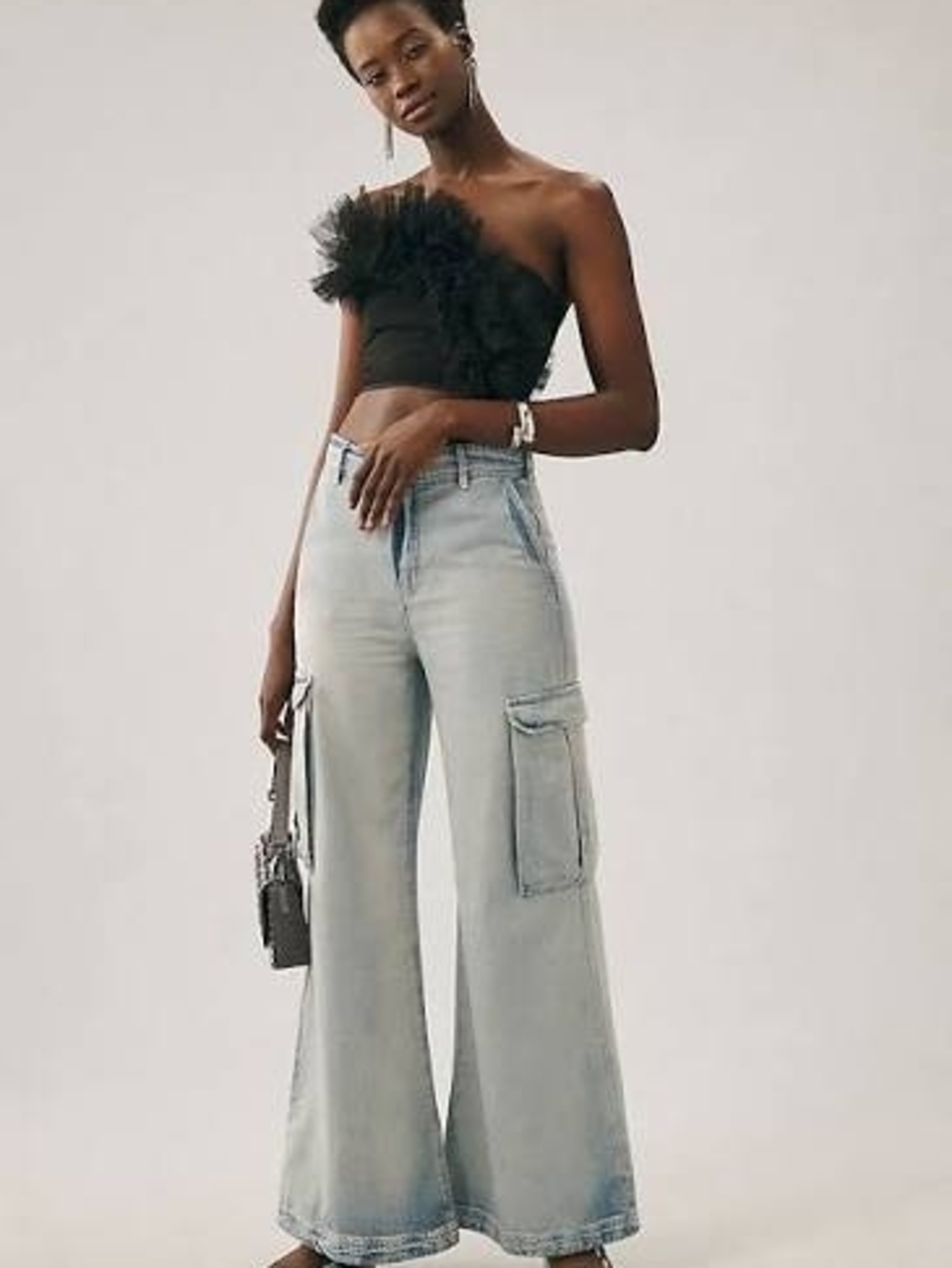 Pilcro Anthropologie Wide-Leg Cargo Jeans Size 30 NWT